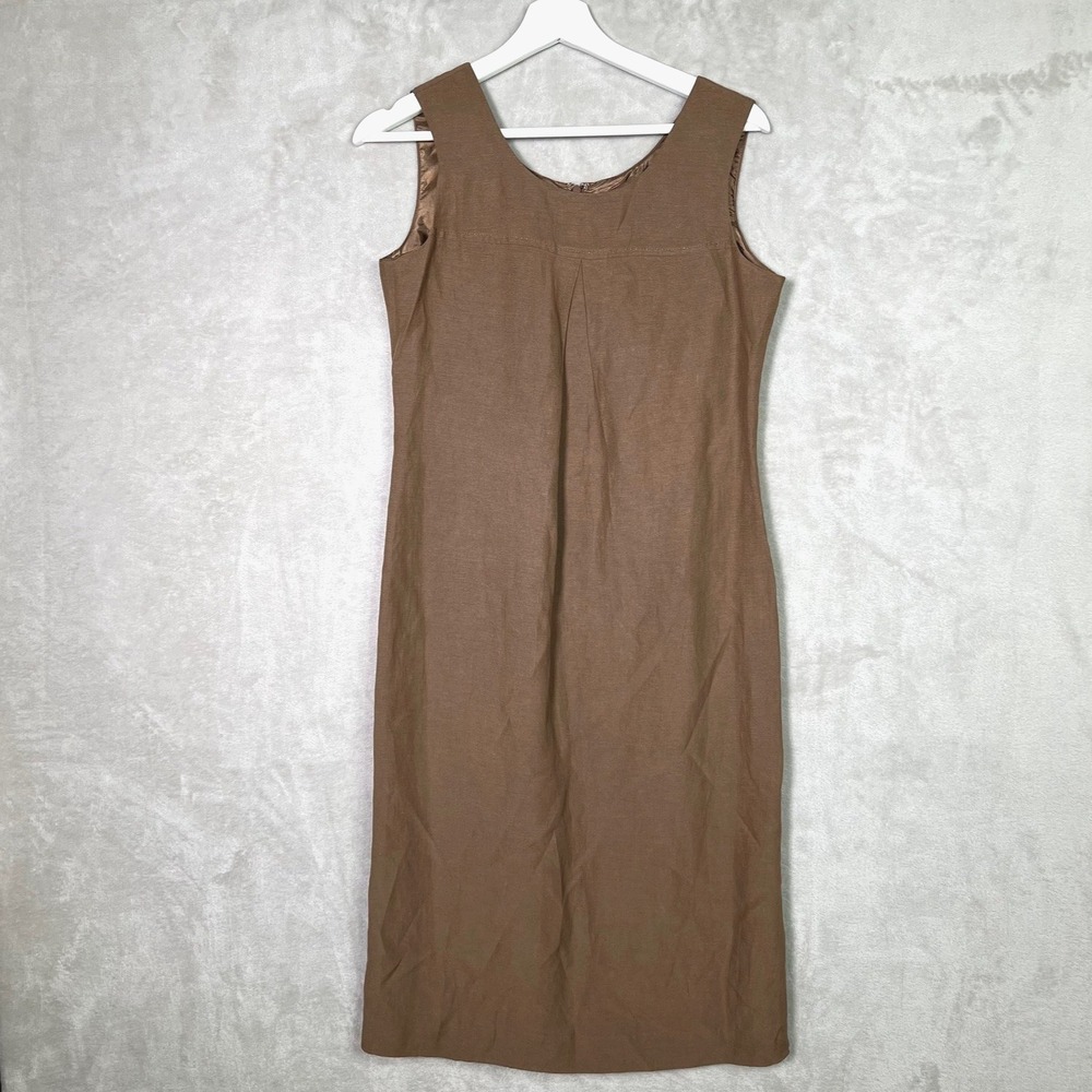 Pendleton Womens Brown Silk Linen Midi Sheath Dress Size 4 Sleeveless Back Zip